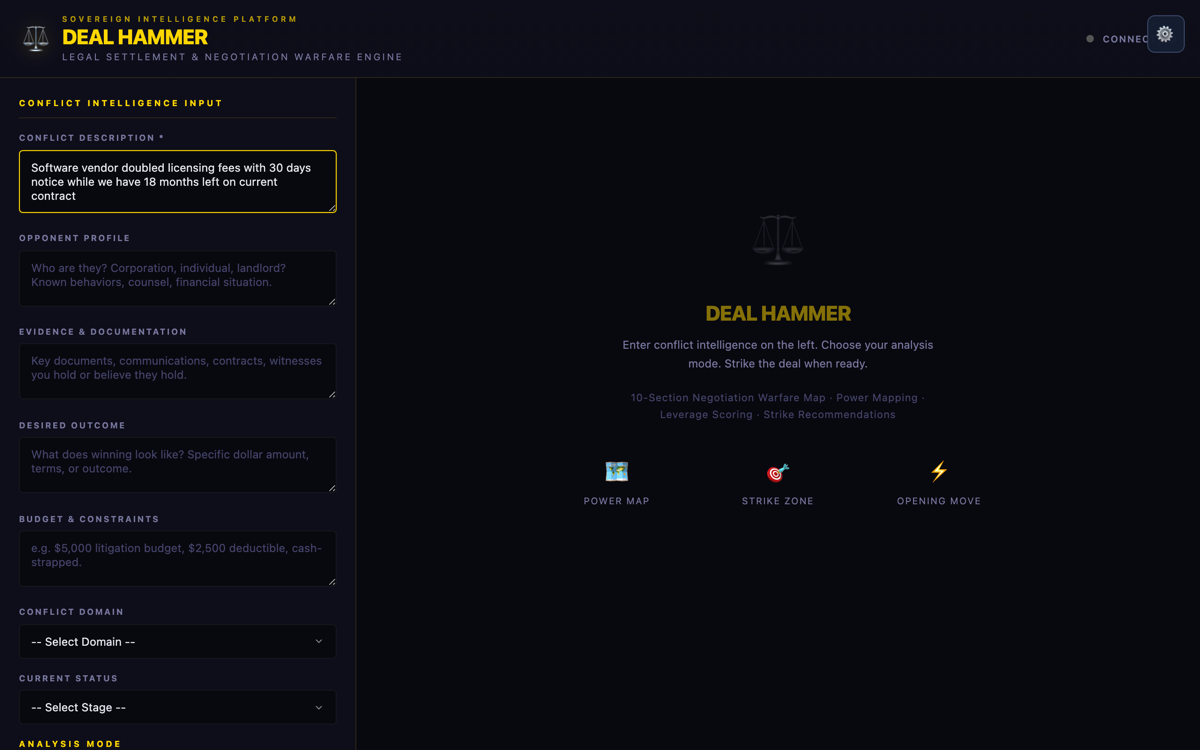 Deal Hammer — negotiation input form with conflict description