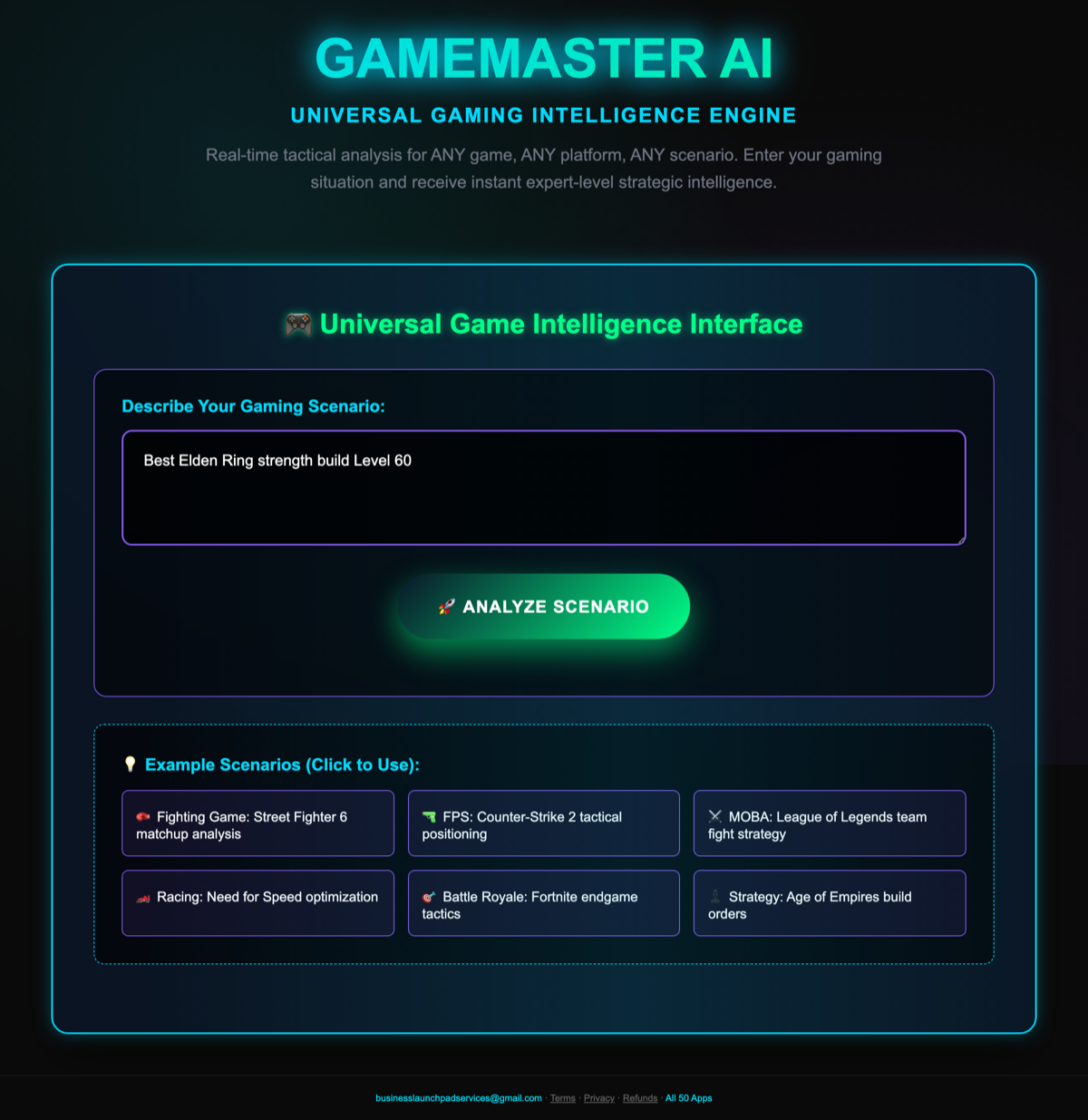 GameMaster AI — gaming strategy analysis interface